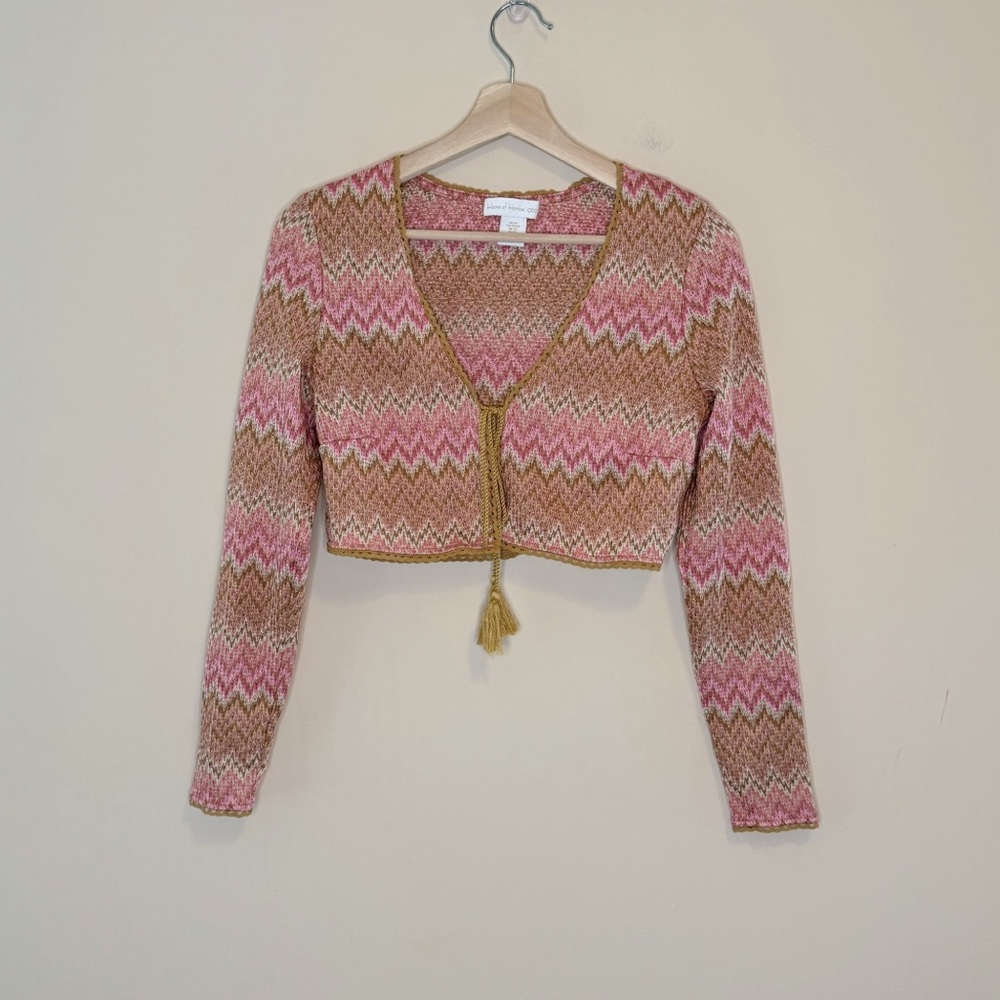 House of Harlow 1960 Crochet Knit Chevron Top Tie Front Cropped Size XS